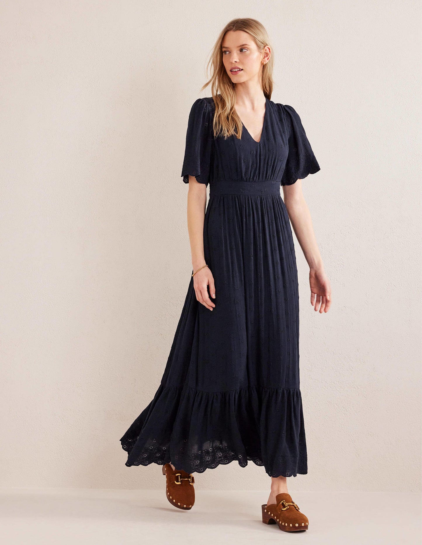 Broderie Maxi Dress-True Navy
