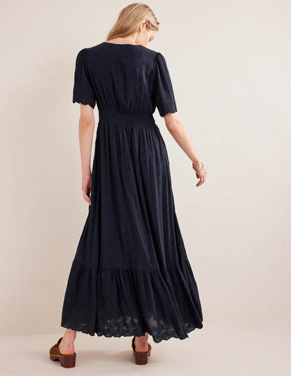 Broderie Maxi Dress-True Navy