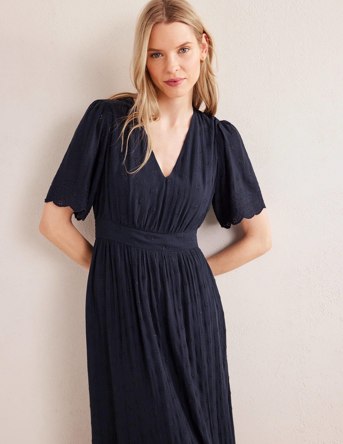 Broderie Maxi Dress-True Navy