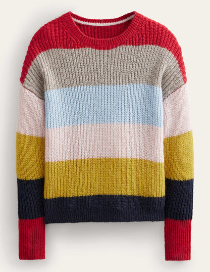 Blouson Cuff Fluffy Sweater-Rainbow Multi Stripe