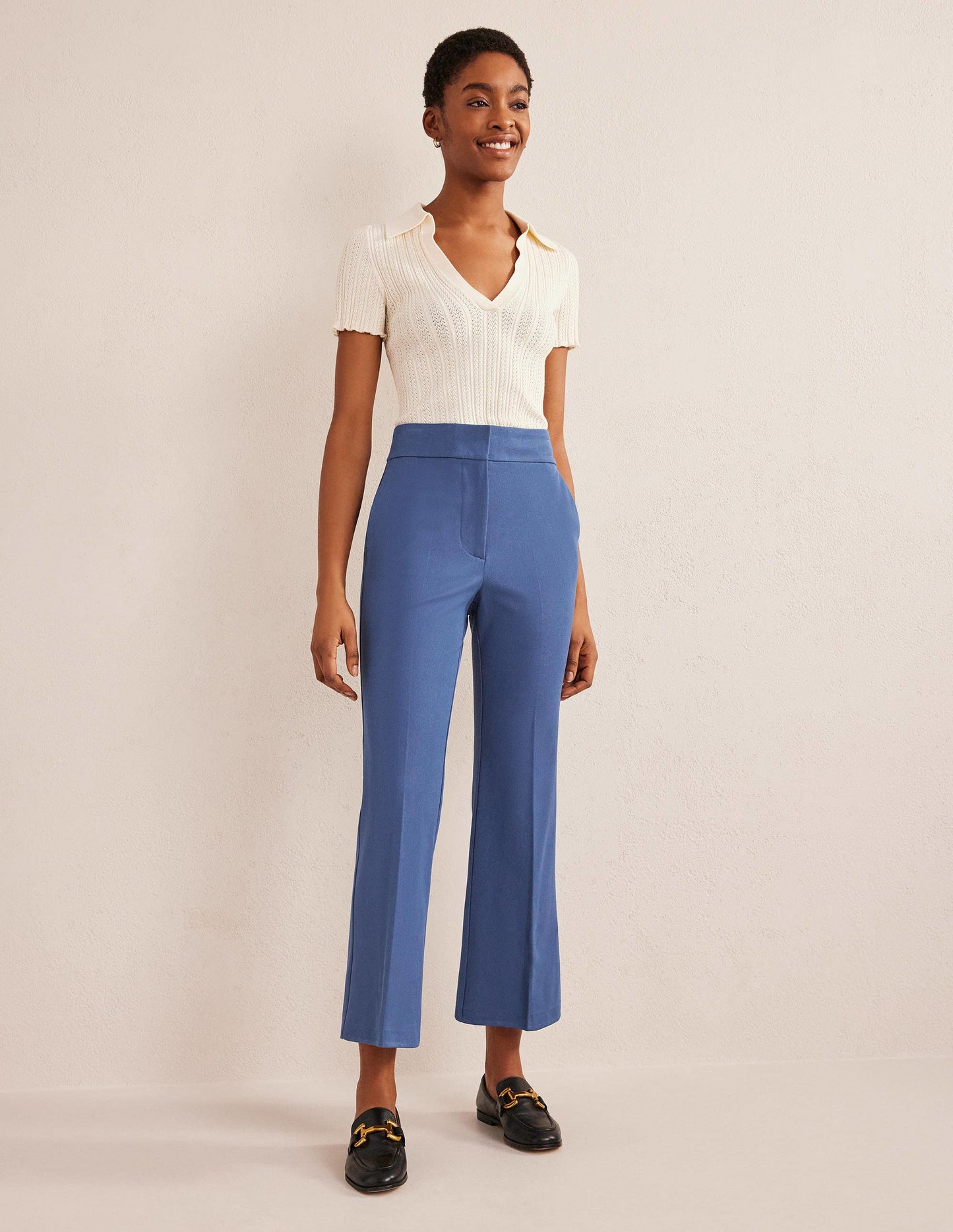 Bi-Stretch Crop Flare Pants-True Blue