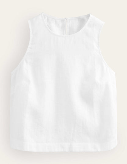 Boxy Linen Shell Top-white
