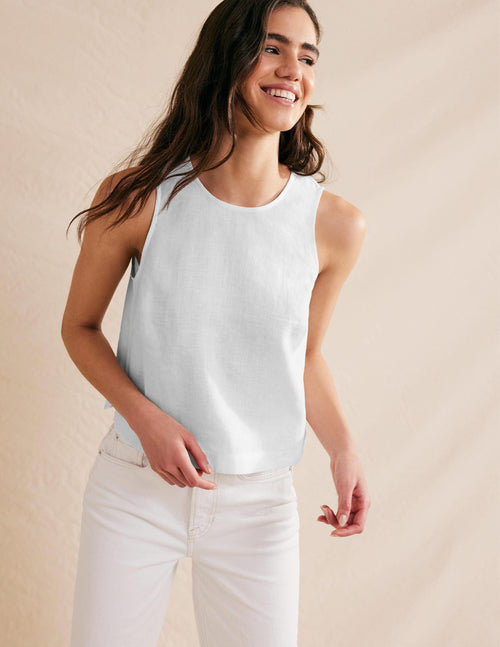 Boxy Linen Shell Top-white