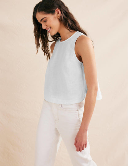 Boxy Linen Shell Top-white