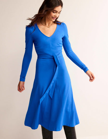 Bella Ponte V-Neck Midi Dress-Bright Blue
