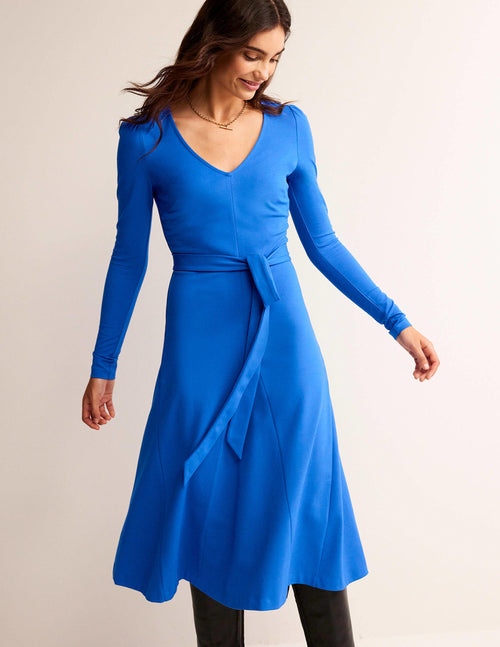 Bella Ponte V-Neck Midi Dress-Bright Blue