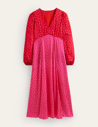 Blouson Sleeve Midi Tea Dress-Salsa, Dotty Spot
