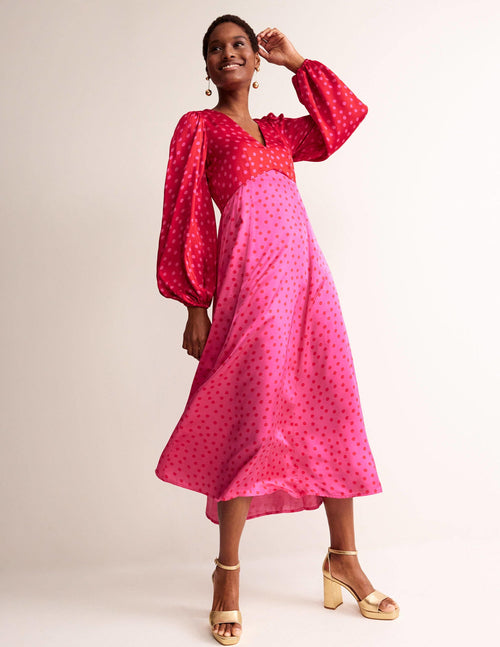 Blouson Sleeve Midi Tea Dress-Salsa, Dotty Spot