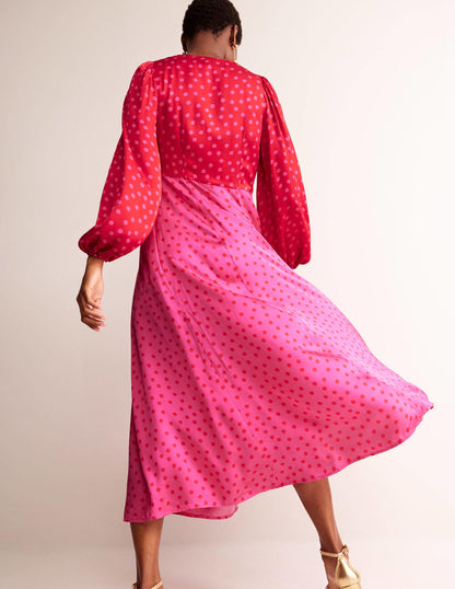Blouson Sleeve Midi Tea Dress-Salsa, Dotty Spot