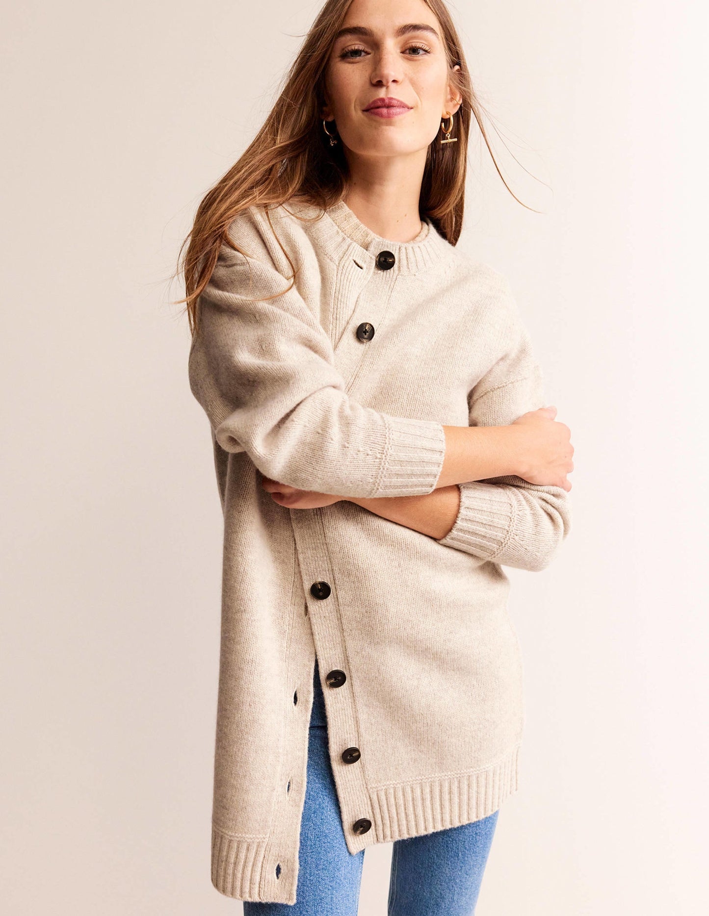 Brushed Wool Coatigan-Oatmeal Melange
