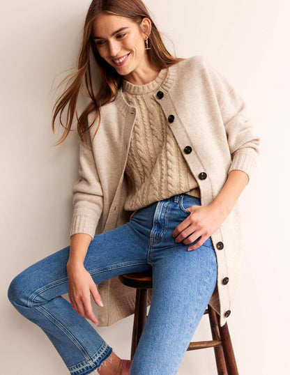 Brushed Wool Coatigan-Oatmeal Melange