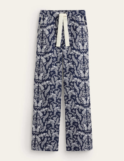 Brushed Cotton Pajama Pants-French Navy, Peacock