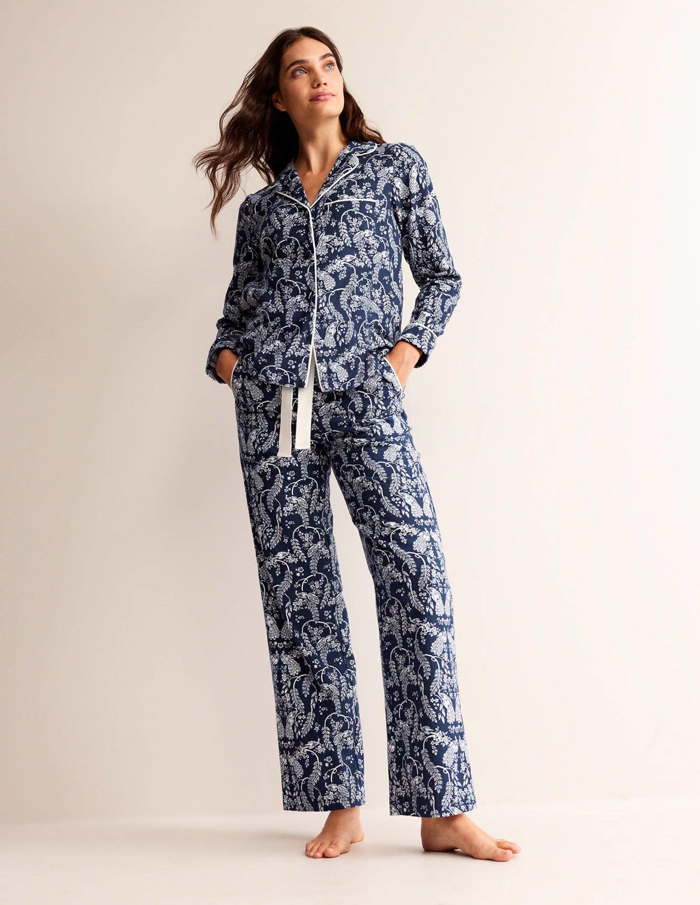 Brushed Cotton Pajama Pants-French Navy, Peacock