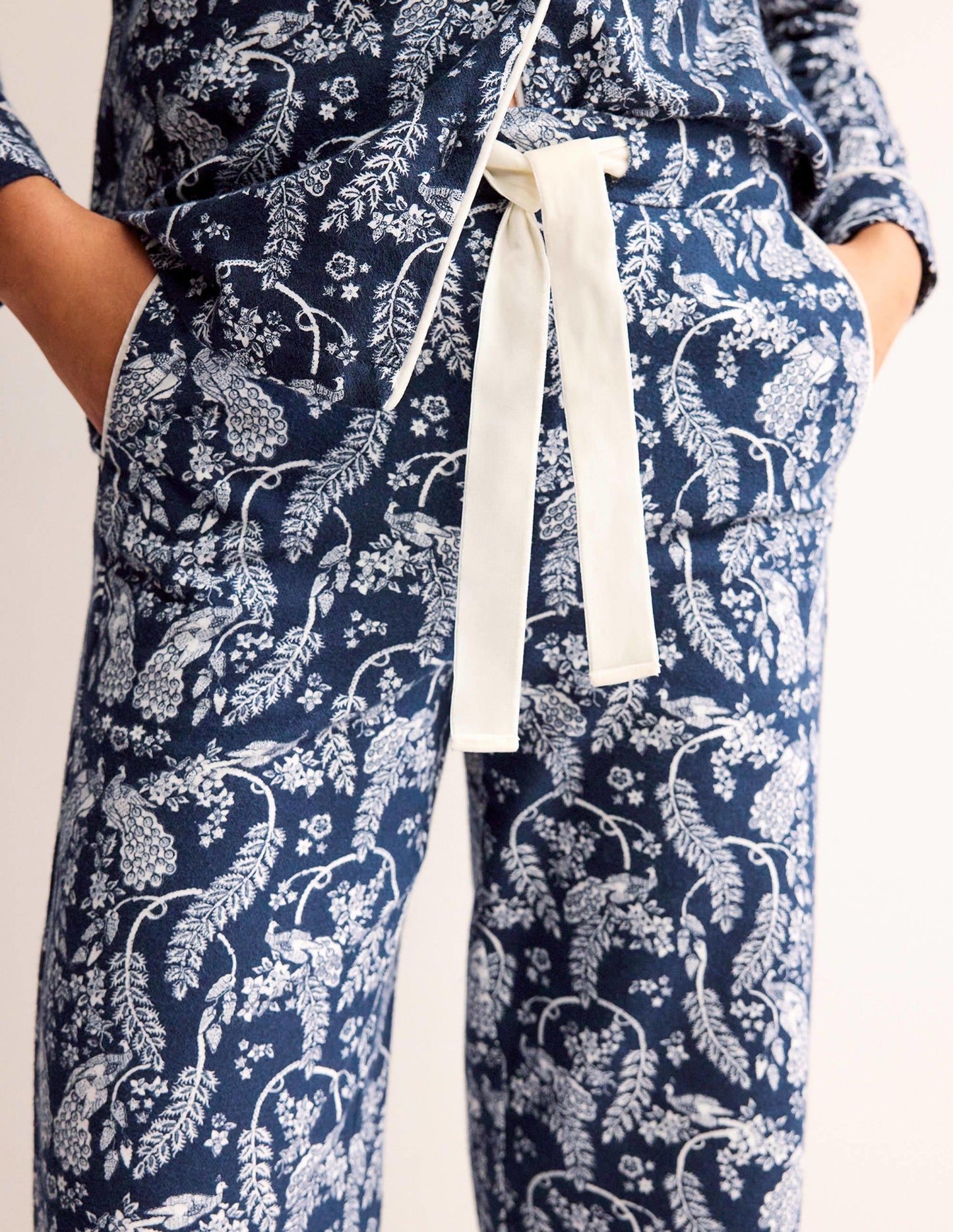 Brushed Cotton Pajama Pants-French Navy, Peacock