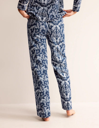 Brushed Cotton Pajama Pants-French Navy, Peacock