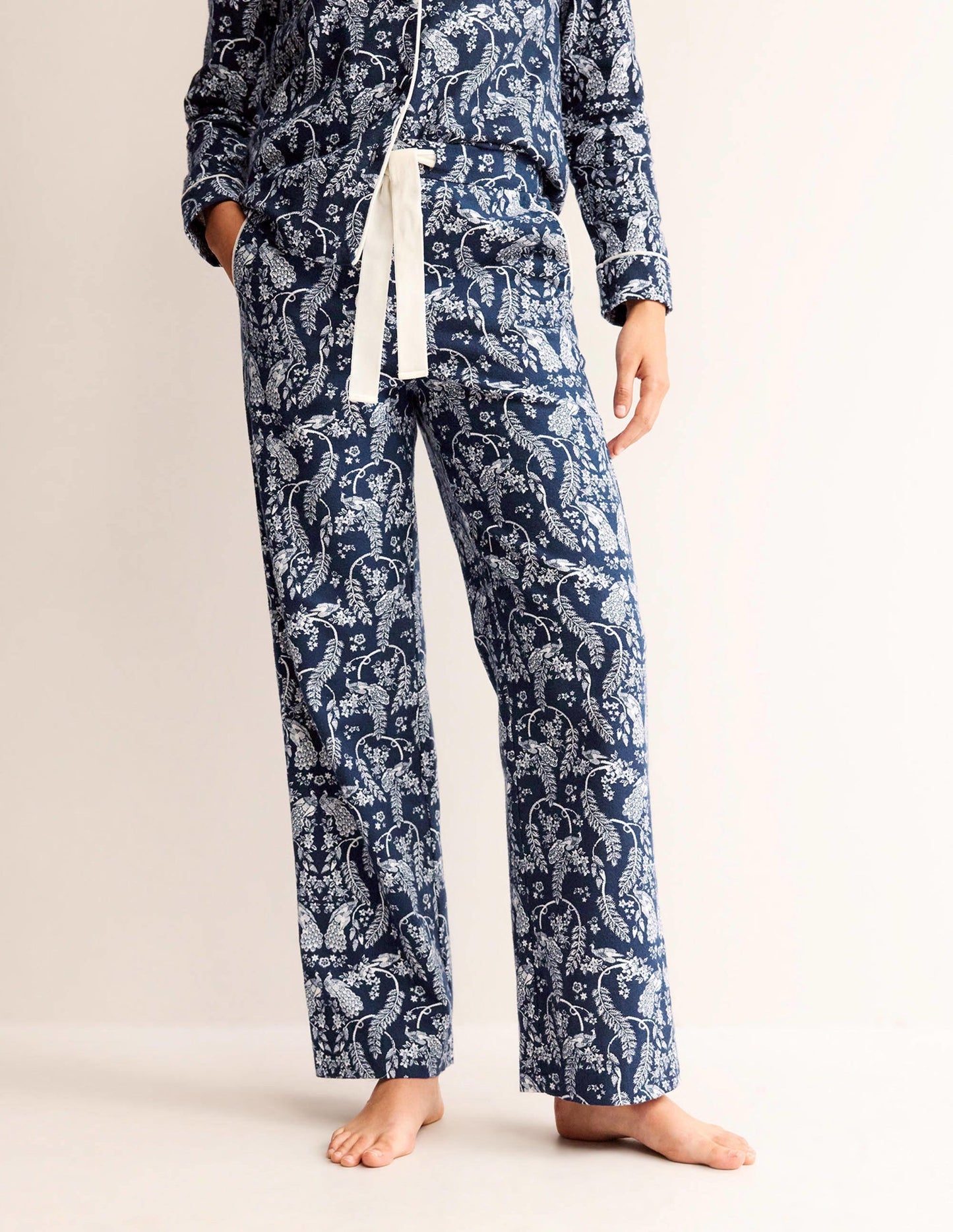 Brushed Cotton Pajama Pants-French Navy, Peacock