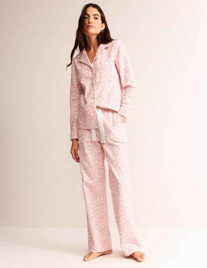 Brushed Cotton Pajama Pants-Rosette Blush, Forest Meadow