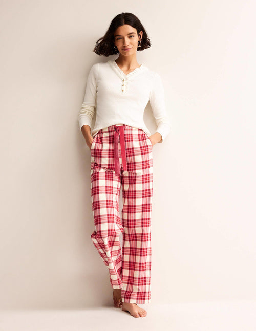 Brushed Cotton Pajama Pants-Tonal Reds Check