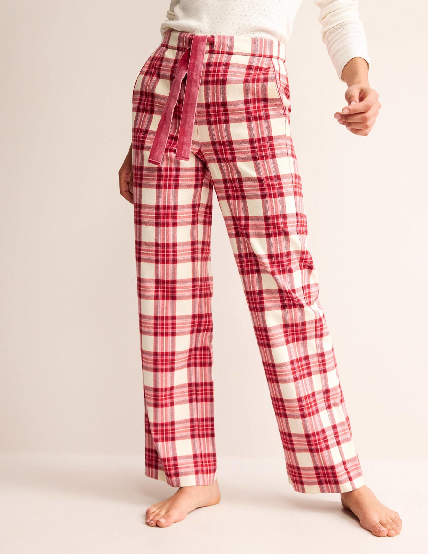 Brushed Cotton Pajama Pants-Tonal Reds Check