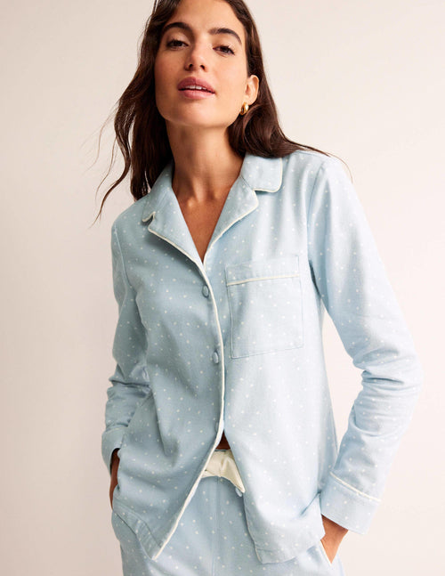 Brushed Cotton Pajama Shirt-Surf, Spaced Dotty
