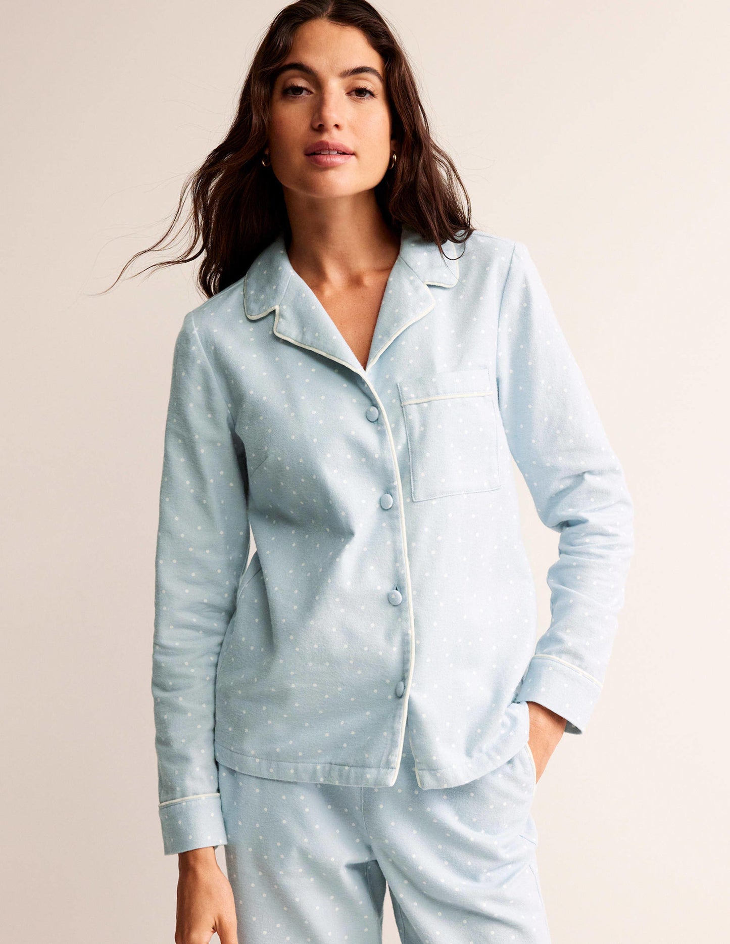 Brushed Cotton Pajama Shirt-Surf, Spaced Dotty