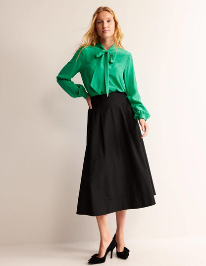 Bow-Neck Button-Down Blouse-Veridian Green