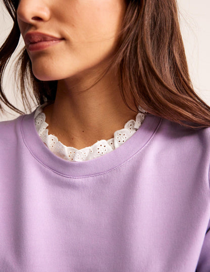 Broderie Trim Sweatshirt-Orchid Bloom