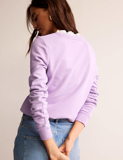 Broderie Trim Sweatshirt-Orchid Bloom
