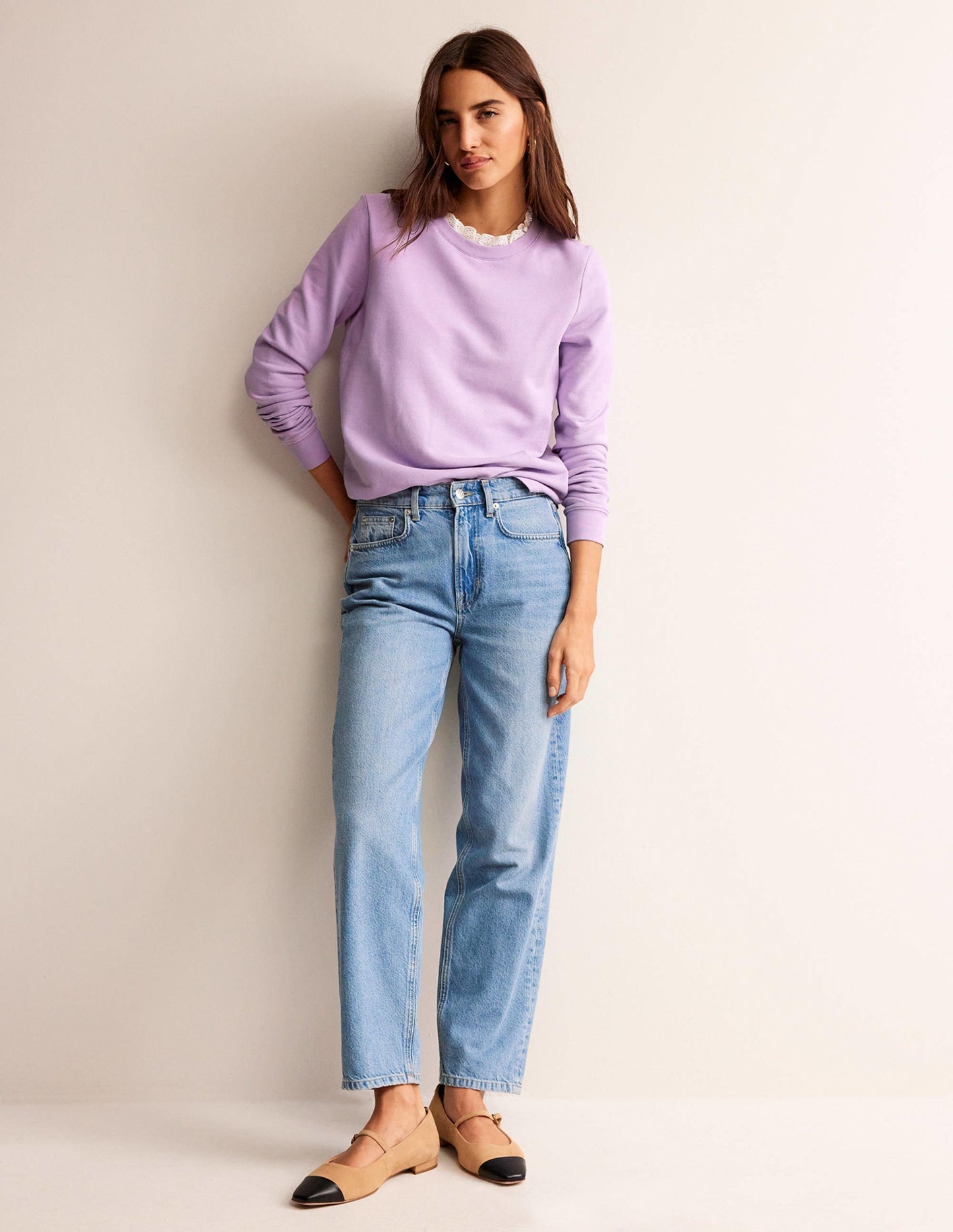 Broderie Trim Sweatshirt-Orchid Bloom