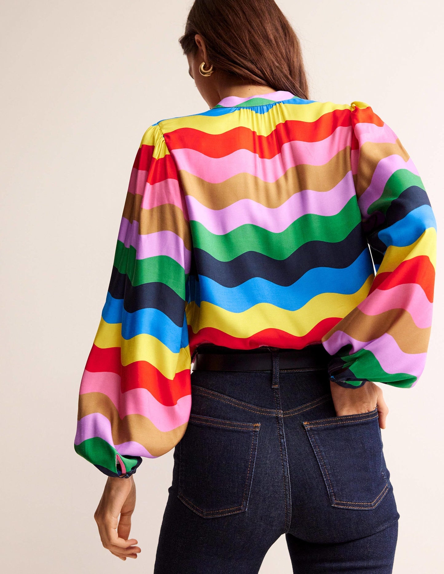 Blouson Sleeve Blouse-Multi, Rainbow Wave