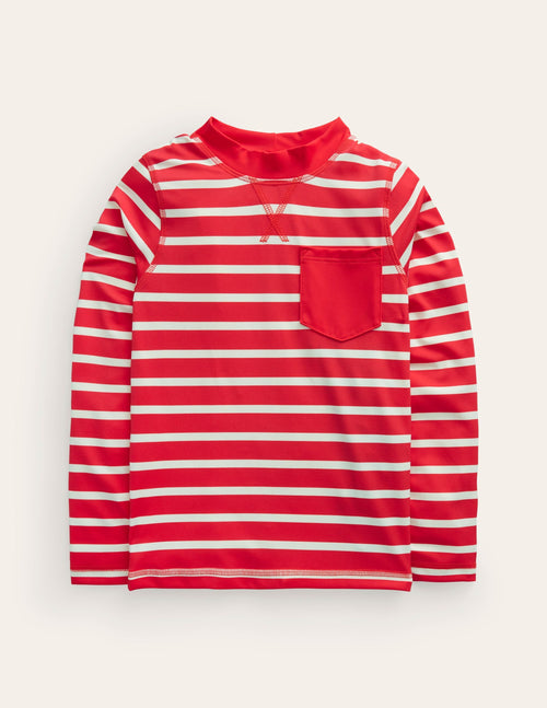 Breton Rash Guard-Red/ Ivory Stripe