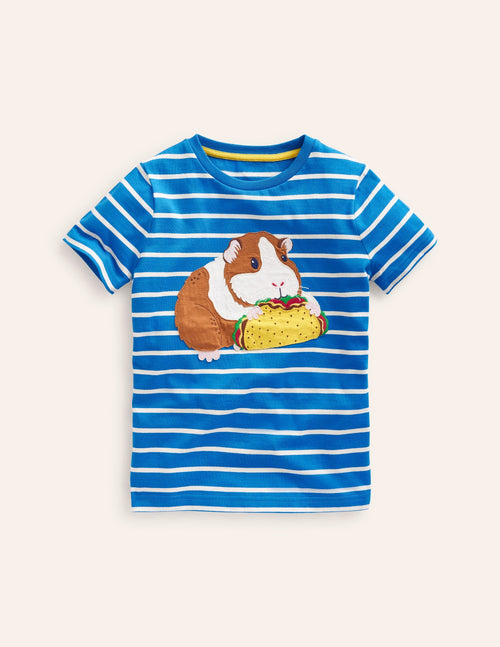 Big Appliqué Logo T-shirt-Greek Blue/ Ivory Guinea Pig