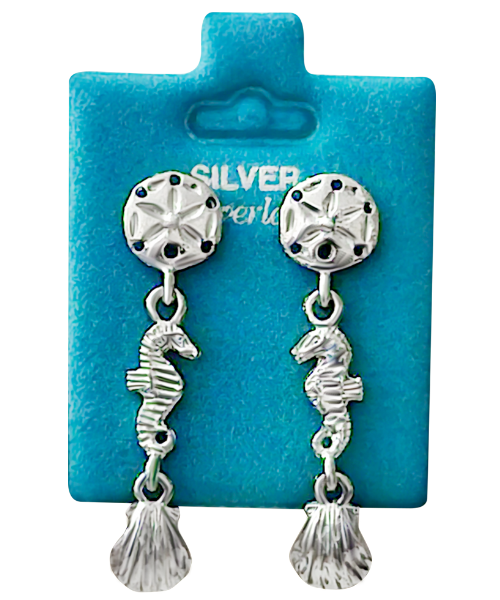 Made In USA Sand Dollar Seahorse Shell Dangle Gold / Silver