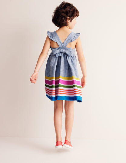 Bow Back Dress-End on End Stripe
