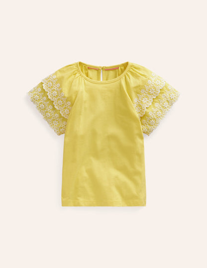 Broderie Mix T-shirt-Zest Yellow/White