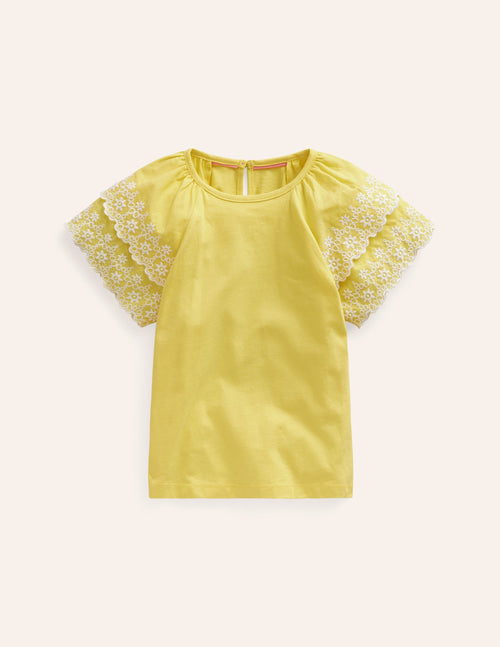 Broderie Mix T-shirt-Zest Yellow/White