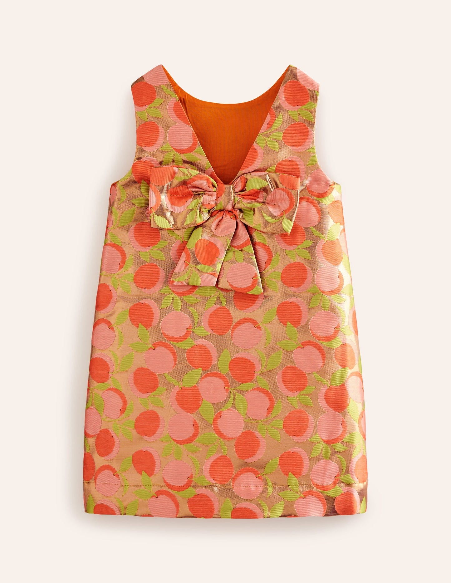 Bow Back Metallic Dress-Gold Peach Jacquard