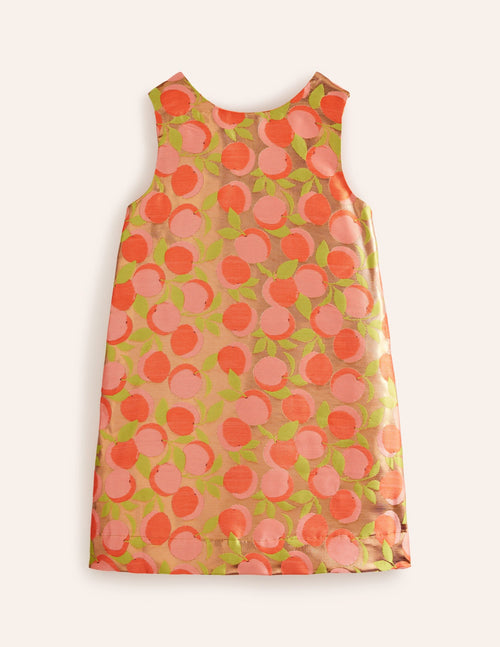 Bow Back Metallic Dress-Gold Peach Jacquard
