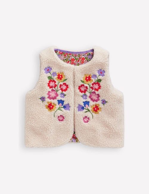 Borg Gilet-Oatmeal Embroidery