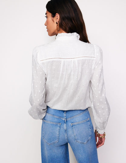 Broderie Detail Blouse-White