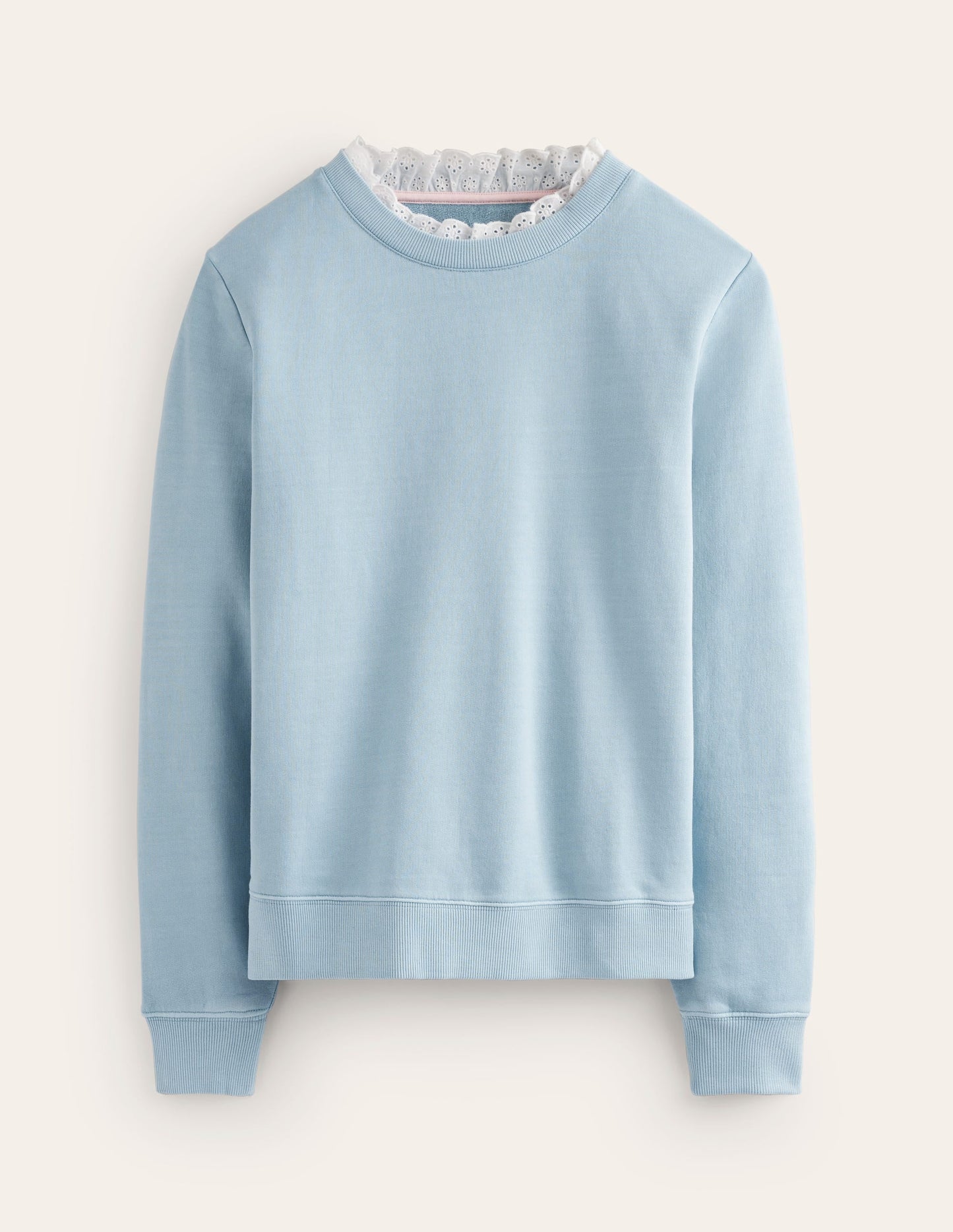 Broderie Trim Sweatshirt-Sky Blue