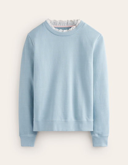 Broderie Trim Sweatshirt-Sky Blue