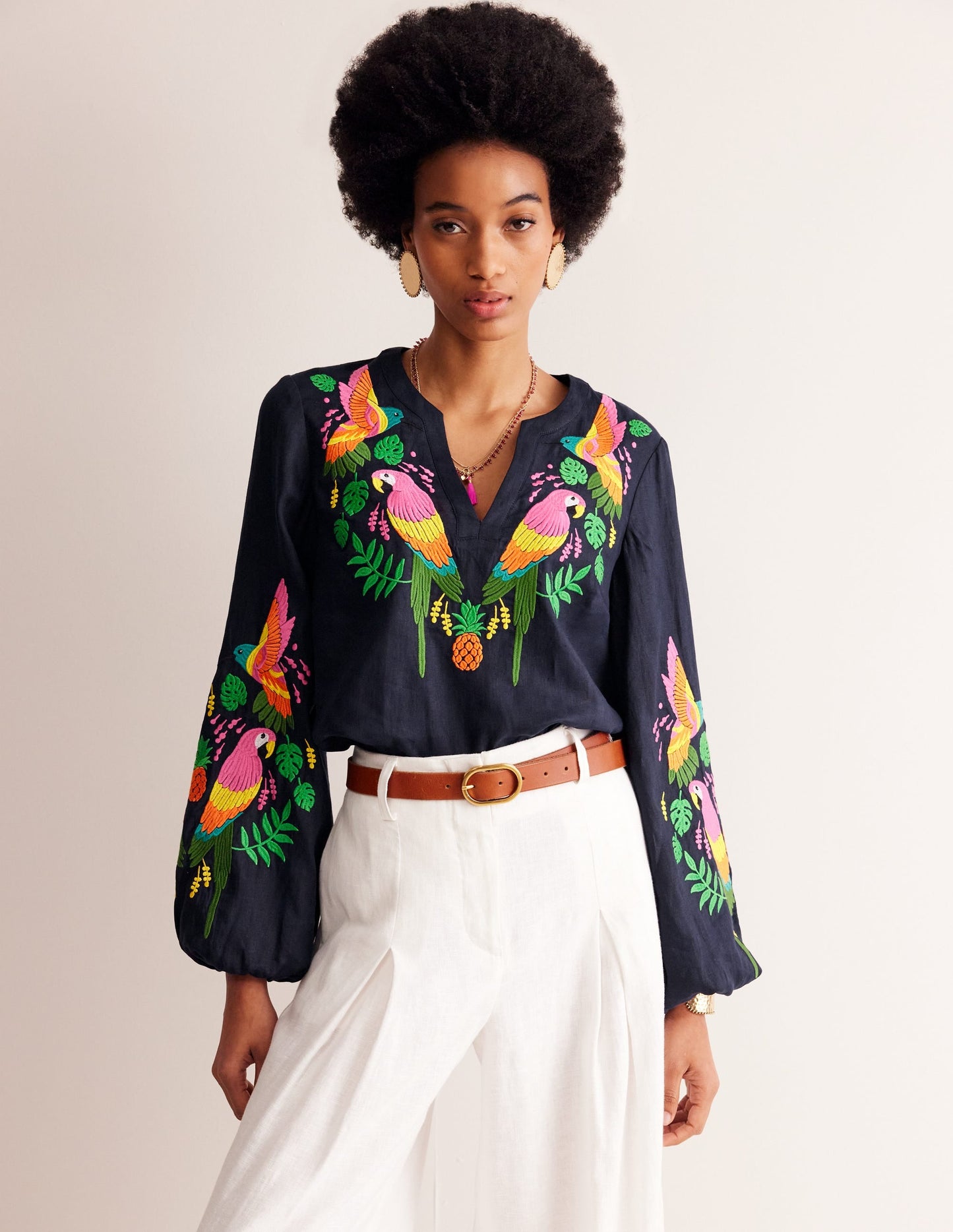 Bonnie Linen Top-Multi, Tropical Paradise