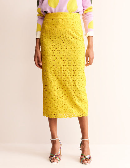 Broderie Column Skirt-Vibrant Yellow