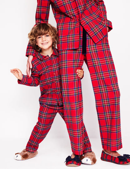 Brushed Cotton Pajama Pants-Tonal Reds Check