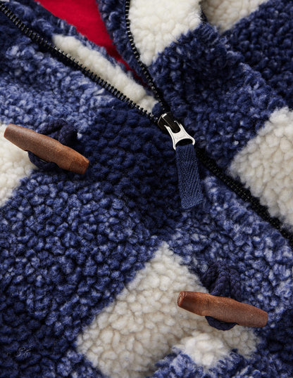 Borg Duffle Coat-Navy Gingham