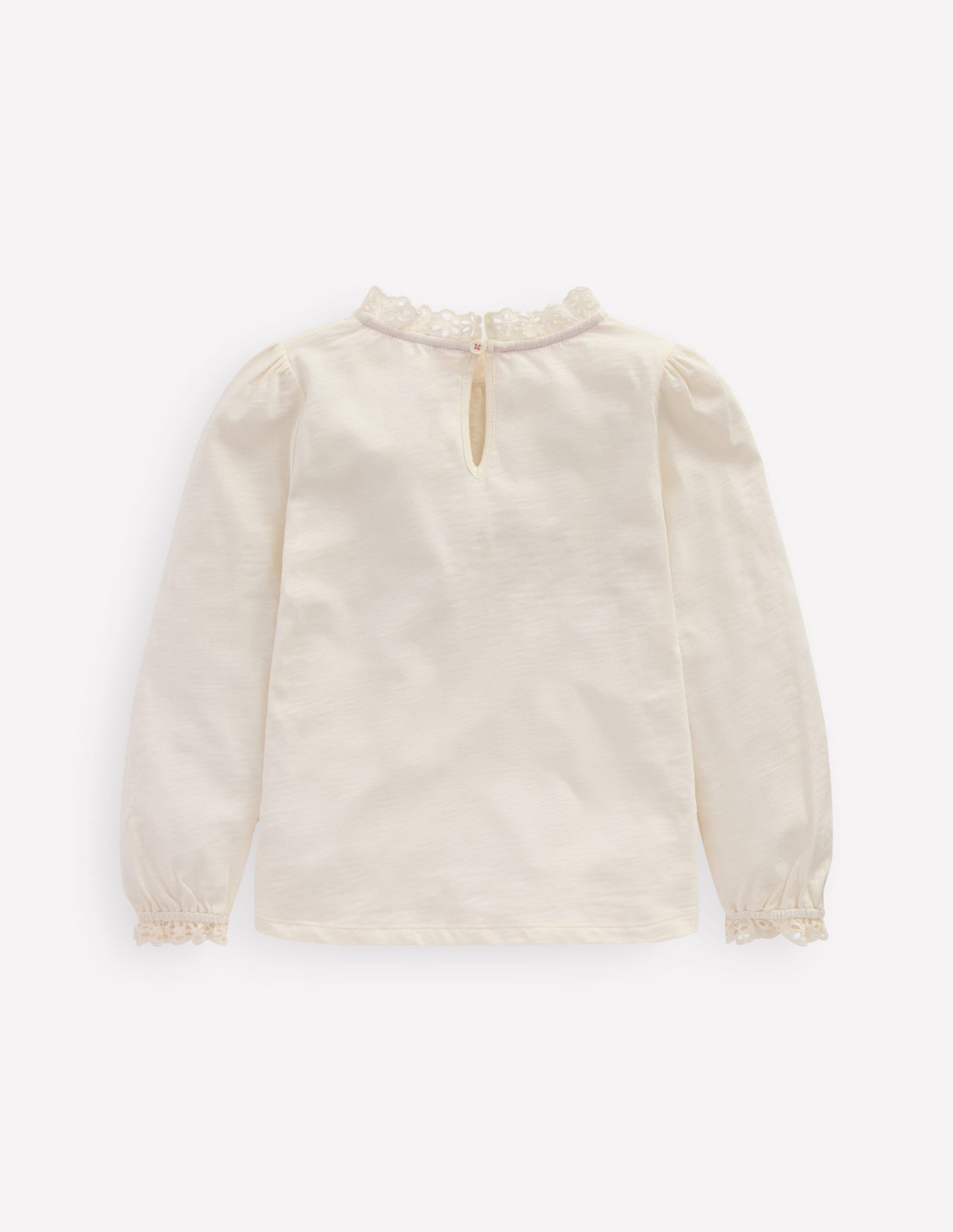 Broderie Trim Jersey Top-Soft Ivory