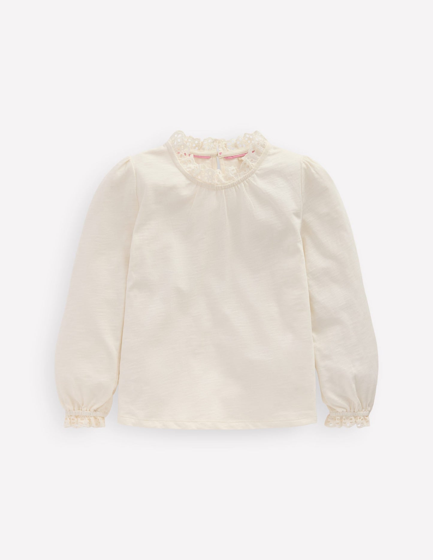 Broderie Trim Jersey Top-Soft Ivory