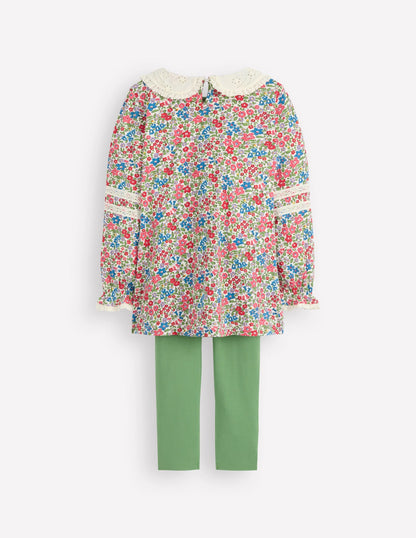 Broderie Collar Tunic Set-Vintage Pink Spaced Ditsy