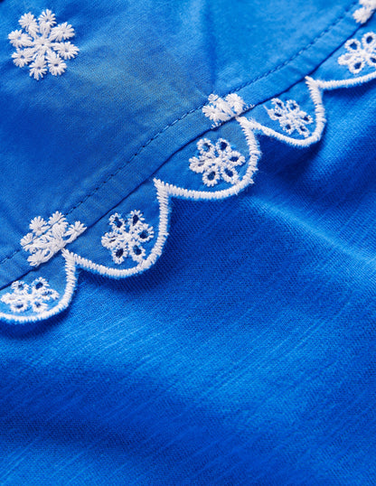 Broderie Sleeve Tee-Kingfisher Blue